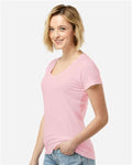 Tultex 214 Women's Fine Jersey V-Neck T-Shirt - Pink - model side