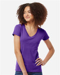 Tultex 214 Women's Fine Jersey V-Neck T-Shirt - Purple - model front