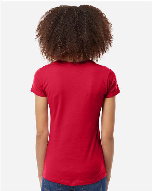 Tultex 214 Women's Fine Jersey V-Neck T-Shirt - Red - model back