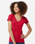 Tultex 214 Women's Fine Jersey V-Neck T-Shirt - Red - model front