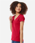 Tultex 214 Women's Fine Jersey V-Neck T-Shirt - Red - model side