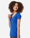 Tultex 214 Women's Fine Jersey V-Neck T-Shirt - Royal - model side