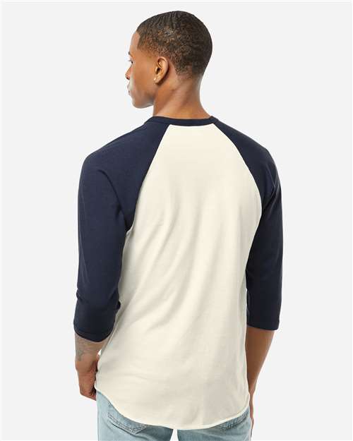 Tultex 245 Unisex Fine Jersey Raglan T-Shirt - Vintage White/ Navy - model back