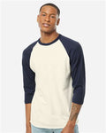 Tultex 245 Unisex Fine Jersey Raglan T-Shirt - Vintage White/ Navy - model front
