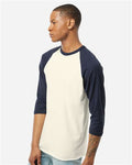 Tultex 245 Unisex Fine Jersey Raglan T-Shirt - Vintage White/ Navy - model side