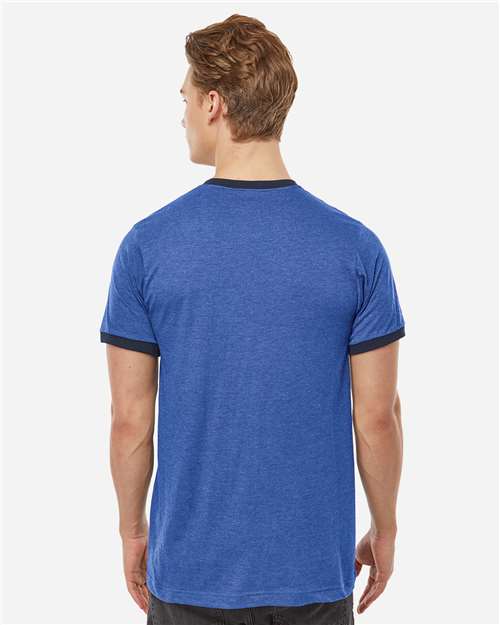 Tultex 246 Unisex Fine Jersey Ringer T-Shirt - Heather Royal/ Navy - model back
