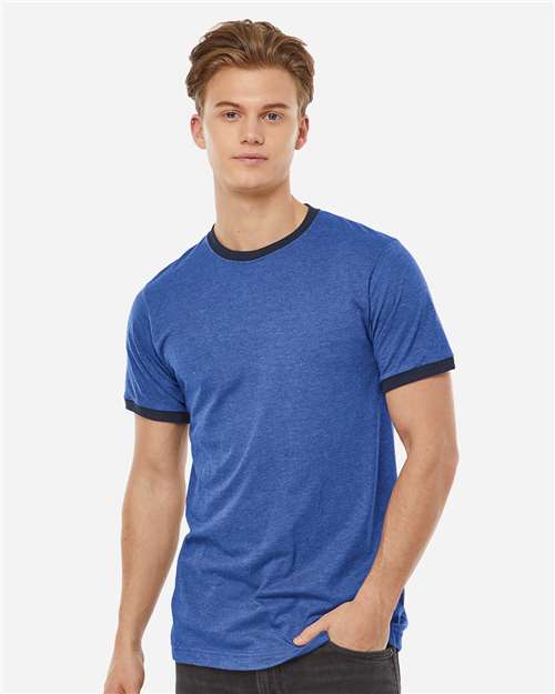 Tultex 246 Unisex Fine Jersey Ringer T-Shirt - Heather Royal/ Navy - model front