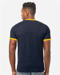 Tultex 246 Unisex Fine Jersey Ringer T-Shirt - Navy/ Gold - model back