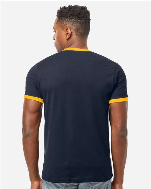 Tultex 246 Unisex Fine Jersey Ringer T-Shirt - Navy/ Gold - model back