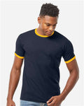 Tultex 246 Unisex Fine Jersey Ringer T-Shirt - Navy/ Gold - model front