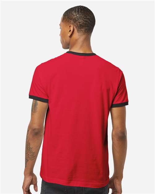 Tultex 246 Unisex Fine Jersey Ringer T-Shirt - Red/ Black - model back