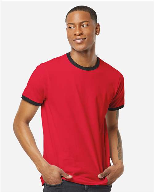 Tultex 246 Unisex Fine Jersey Ringer T-Shirt - Red/ Black - model front