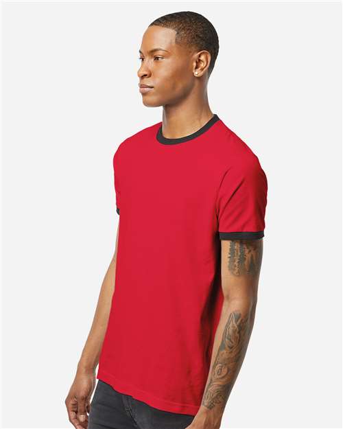 Tultex 246 Unisex Fine Jersey Ringer T-Shirt - Red/ Black - model side