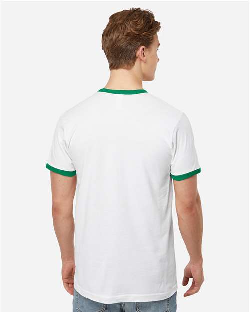 Tultex 246 Unisex Fine Jersey Ringer T-Shirt - White/ Kelly - model back
