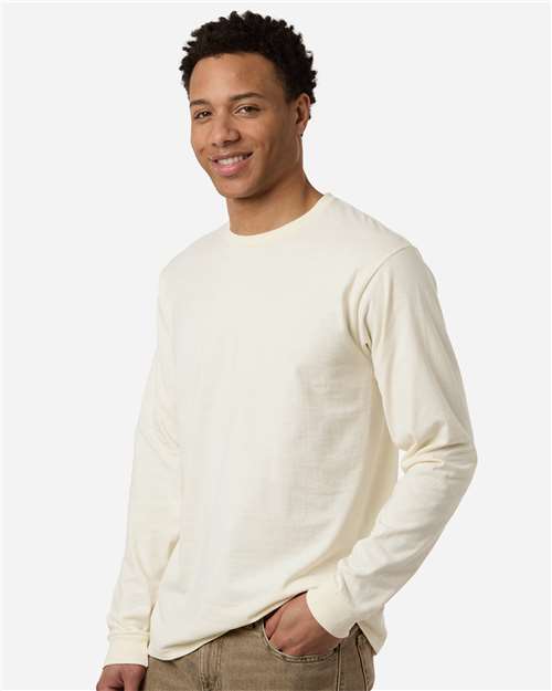 Tultex 291 Unisex Heavyweight Jersey Long Sleeve T-Shirt - Natural - model side