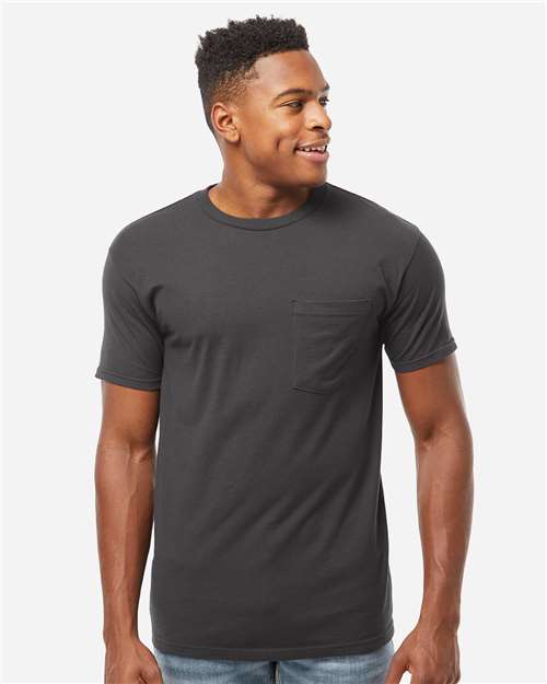 Tultex 293 Unisex Heavyweight Jersey Pocket T-Shirt - Charcoal - model front