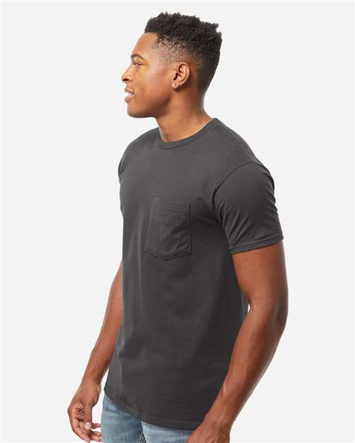 Tultex 293 Unisex Heavyweight Jersey Pocket T-Shirt - Charcoal - model side