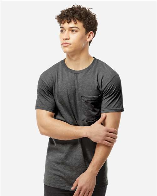Tultex 293 Unisex Heavyweight Jersey Pocket T-Shirt - Heather Charcoal - model front