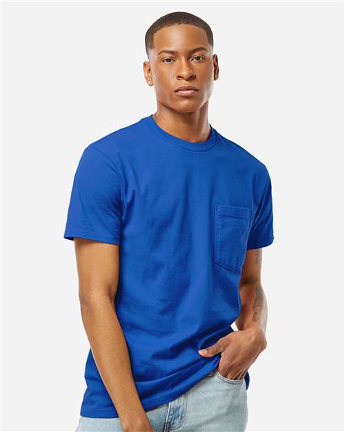 Tultex 293 Unisex Heavyweight Jersey Pocket T-Shirt - Royal - model front