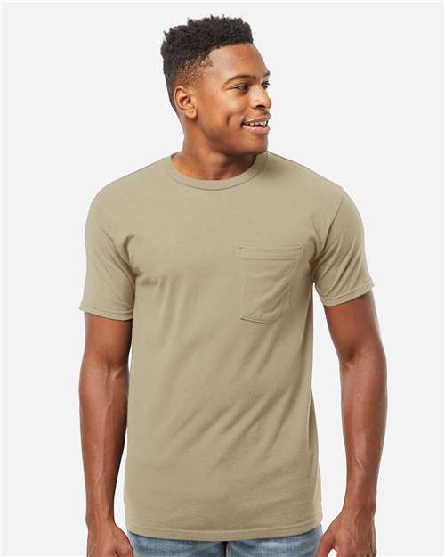 Tultex 293 Unisex Heavyweight Jersey Pocket T-Shirt - Sand - model front