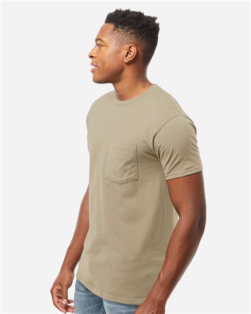 Tultex 293 Unisex Heavyweight Jersey Pocket T-Shirt - Sand - model side
