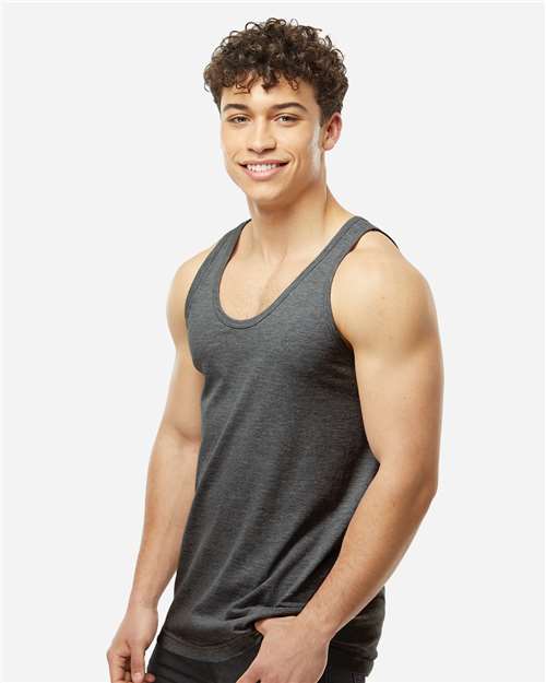 Tultex S105 Unisex Fine Jersey Tank Top - Heather Charcoal - model side