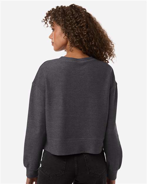 Boxercraft BW5102 Women's Ribbed Knit Cropped Boxy Crew - Black - model back