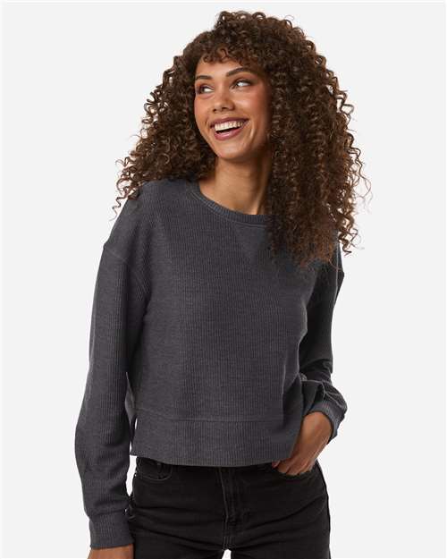 Boxercraft BW5102 Women's Ribbed Knit Cropped Boxy Crew - Black - model front