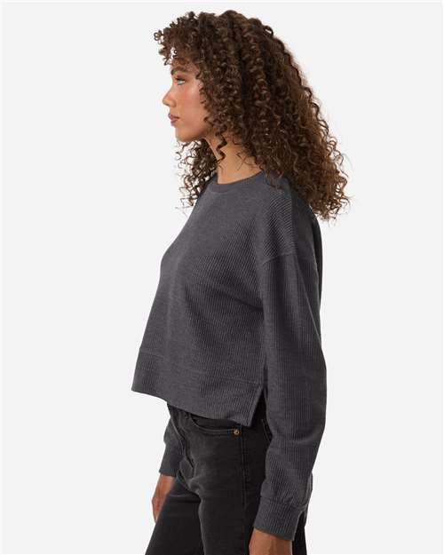 Boxercraft BW5102 Women's Ribbed Knit Cropped Boxy Crew - Black - model side