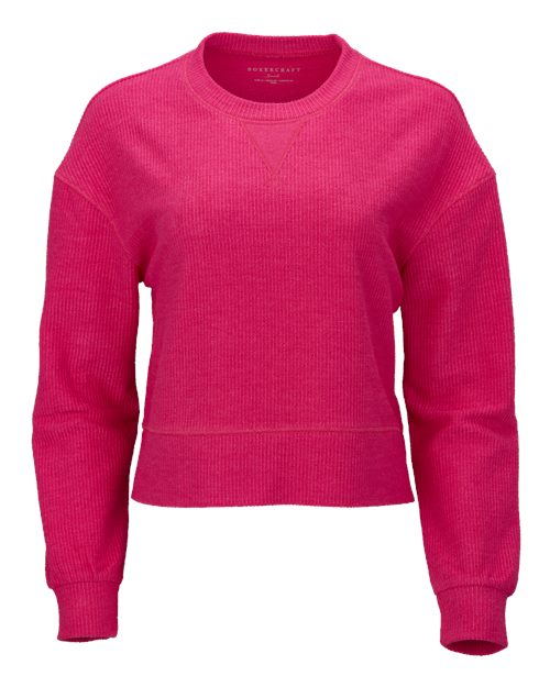 Boxercraft BW5102 Women's Ribbed Knit Cropped Boxy Crew - Cosmic Pink - front