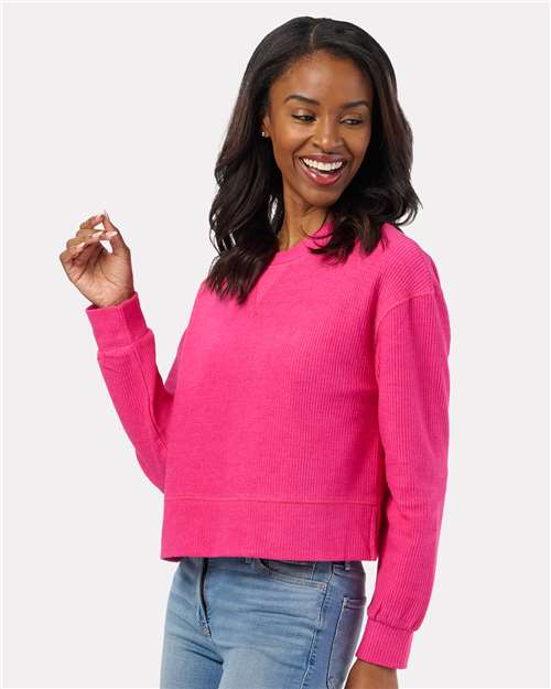 Boxercraft BW5102 Women's Ribbed Knit Cropped Boxy Crew - Cosmic Pink - model front