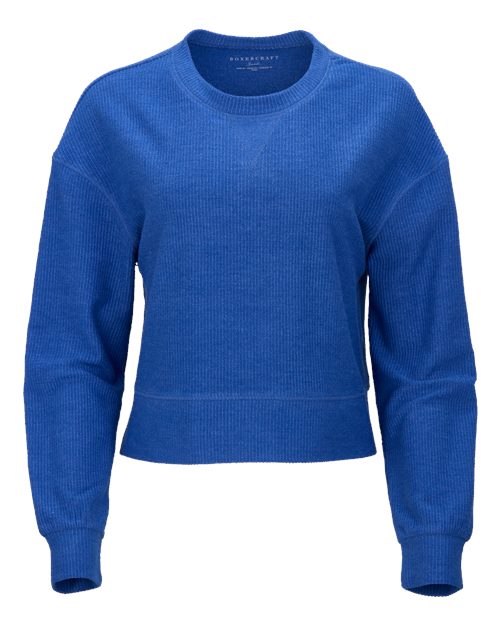 Boxercraft BW5102 Women's Ribbed Knit Cropped Boxy Crew - Electric Royal - front