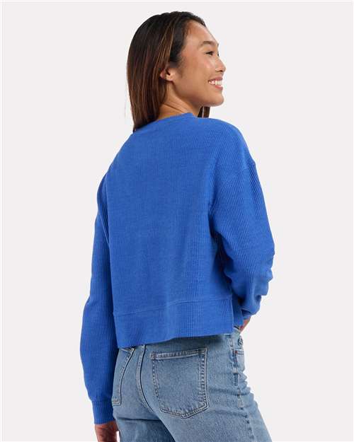 Boxercraft BW5102 Women's Ribbed Knit Cropped Boxy Crew - Electric Royal - model back