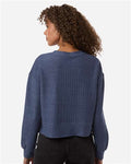 Boxercraft BW5102 Women's Ribbed Knit Cropped Boxy Crew - Navy - model back