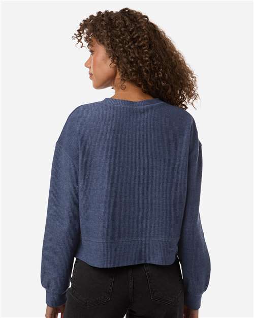 Boxercraft BW5102 Women's Ribbed Knit Cropped Boxy Crew - Navy - model back