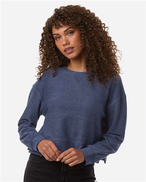 Boxercraft BW5102 Women's Ribbed Knit Cropped Boxy Crew - Navy - model front