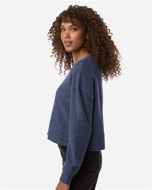 Boxercraft BW5102 Women's Ribbed Knit Cropped Boxy Crew - Navy - model side