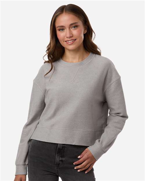 Boxercraft BW5102 Women's Ribbed Knit Cropped Boxy Crew - Oxford - model front