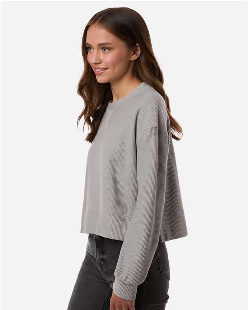 Boxercraft BW5102 Women's Ribbed Knit Cropped Boxy Crew - Oxford - model side