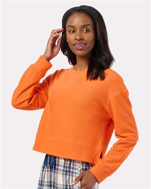 Boxercraft BW5102 Women's Ribbed Knit Cropped Boxy Crew - Orange - model front
