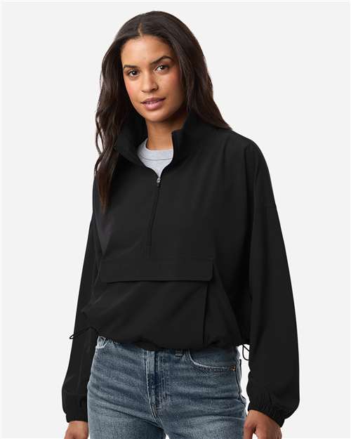 Boxercraft BW5204 Women's Stretch Woven Quarter-Zip Pullover - Black - model front