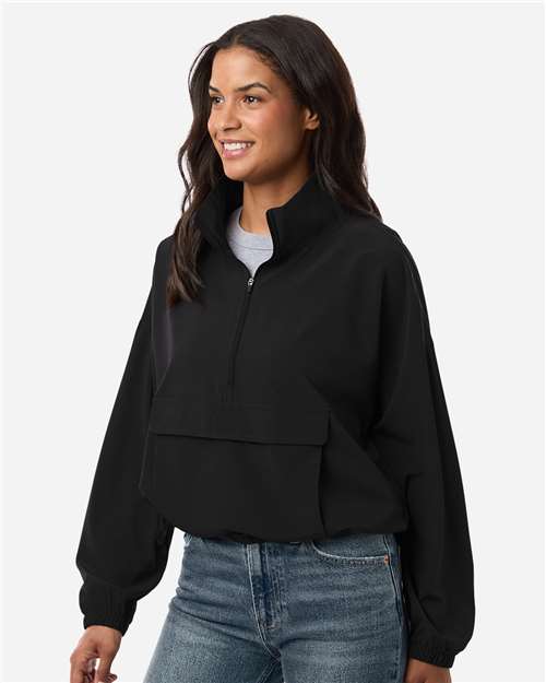 Boxercraft BW5204 Women's Stretch Woven Quarter-Zip Pullover - Black - model side