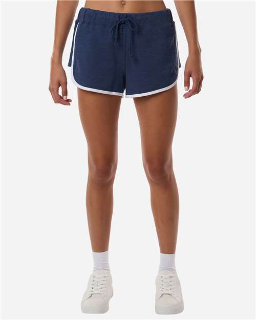 Boxercraft BW6402 Women's French Terry Shorts - Navy Heather/ White - model front