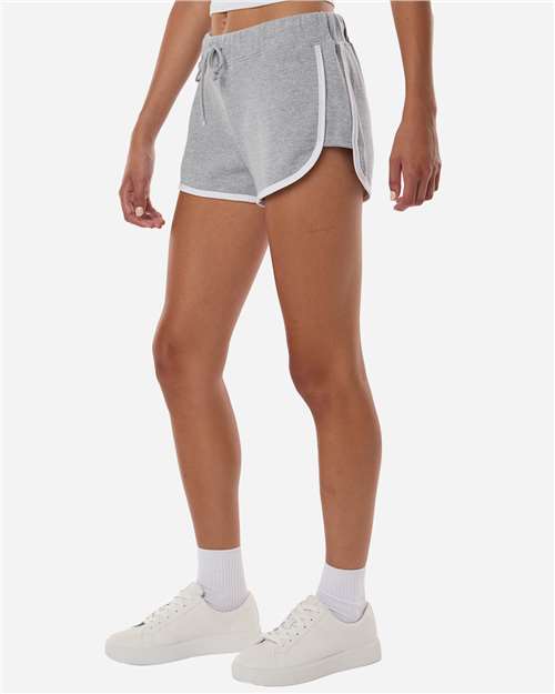 Boxercraft BW6402 Women's French Terry Shorts - Oxford Heather/ White - model side