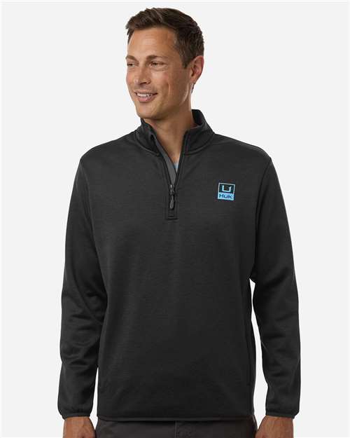 HUK H130098 Men's Coldfront+ Quarter-Zip Pullover - Heather Black - model front