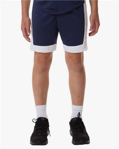 Augusta Sportswear 6890 Youth Match-Up Basketball Shorts - Navy/ White - model front