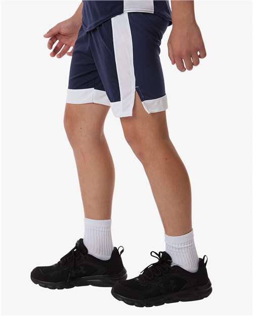 Augusta Sportswear 6890 Youth Match-Up Basketball Shorts - Navy/ White - model side