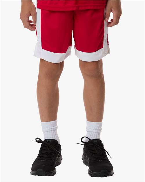 Augusta Sportswear 6890 Youth Match-Up Basketball Shorts - Scarlet/ White - model front