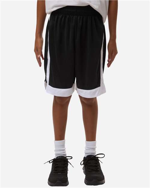 Augusta Sportswear 6890 Youth Match-Up Basketball Shorts - Black/ White - model front