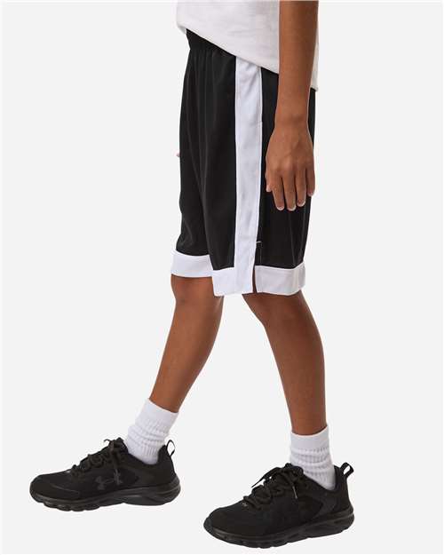Augusta Sportswear 6890 Youth Match-Up Basketball Shorts - Black/ White - model side